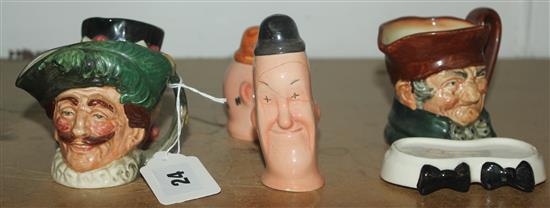 Laurel and Hardy Beswick, cruet and 3 Doulton character jugs